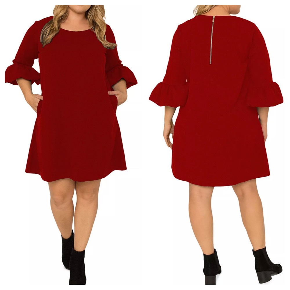 Standards & Practices bell long sleeve brick red dress